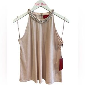 Jennifer Lopez Sleeveless Beaded Top, NWT, Size-M, Color-Light Pink